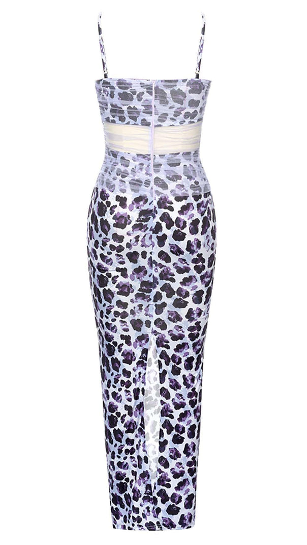 AIIZIE LEOPARD OUT MESH MIDI DRESS IN LAVENDER - product image