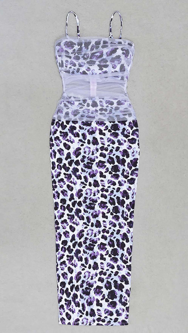 AIIZIE LEOPARD OUT MESH MIDI DRESS IN LAVENDER - product image