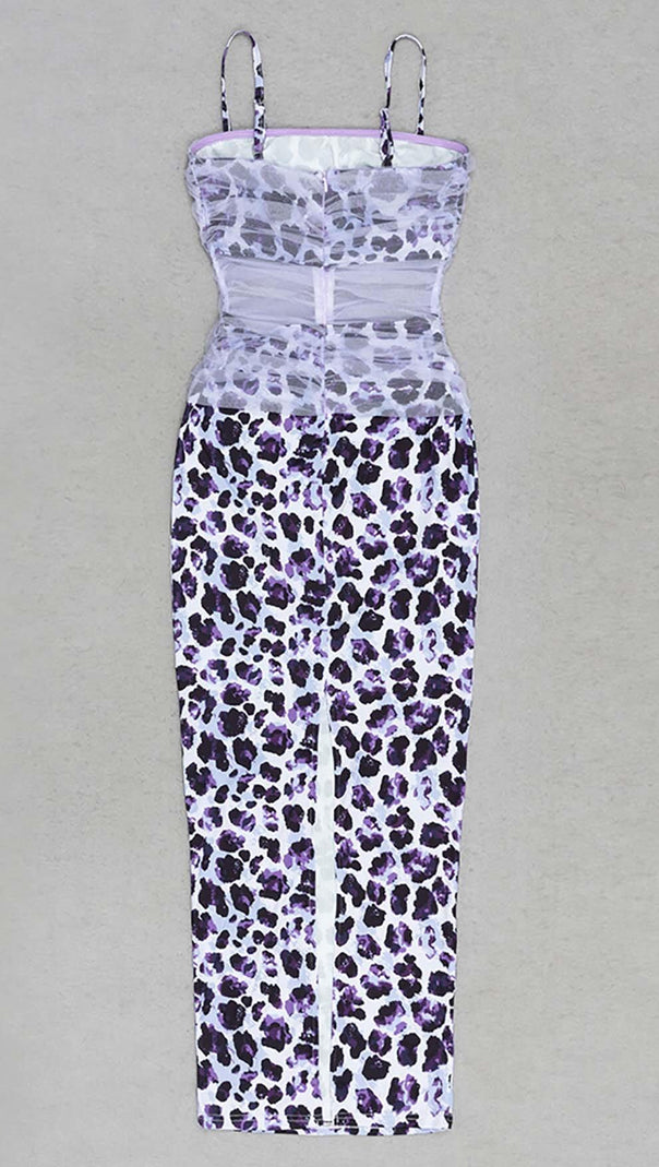 AIIZIE LEOPARD OUT MESH MIDI DRESS IN LAVENDER - product image