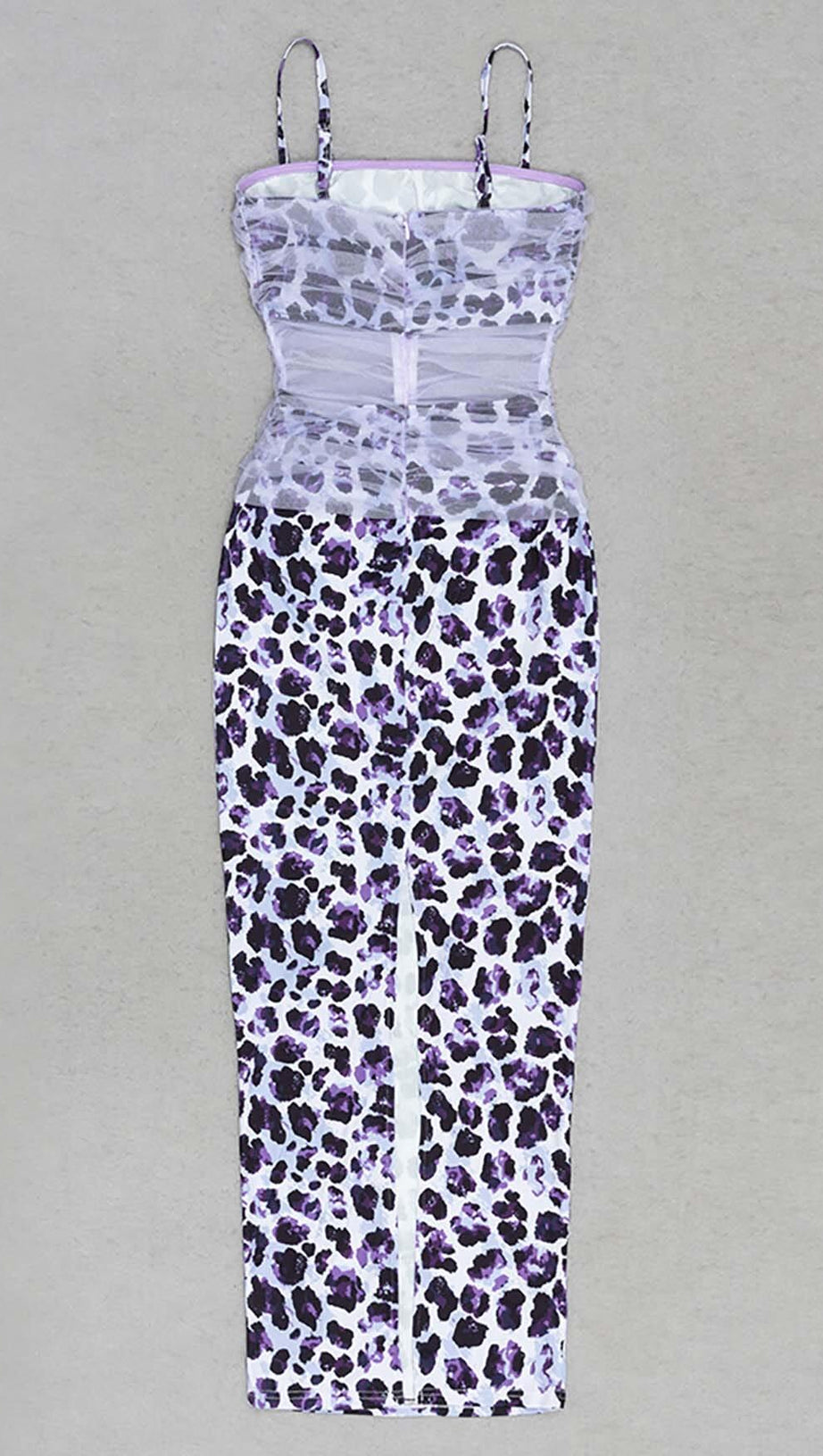 LEOPARD OUT MESH MIDI DRESS IN LAVENDER