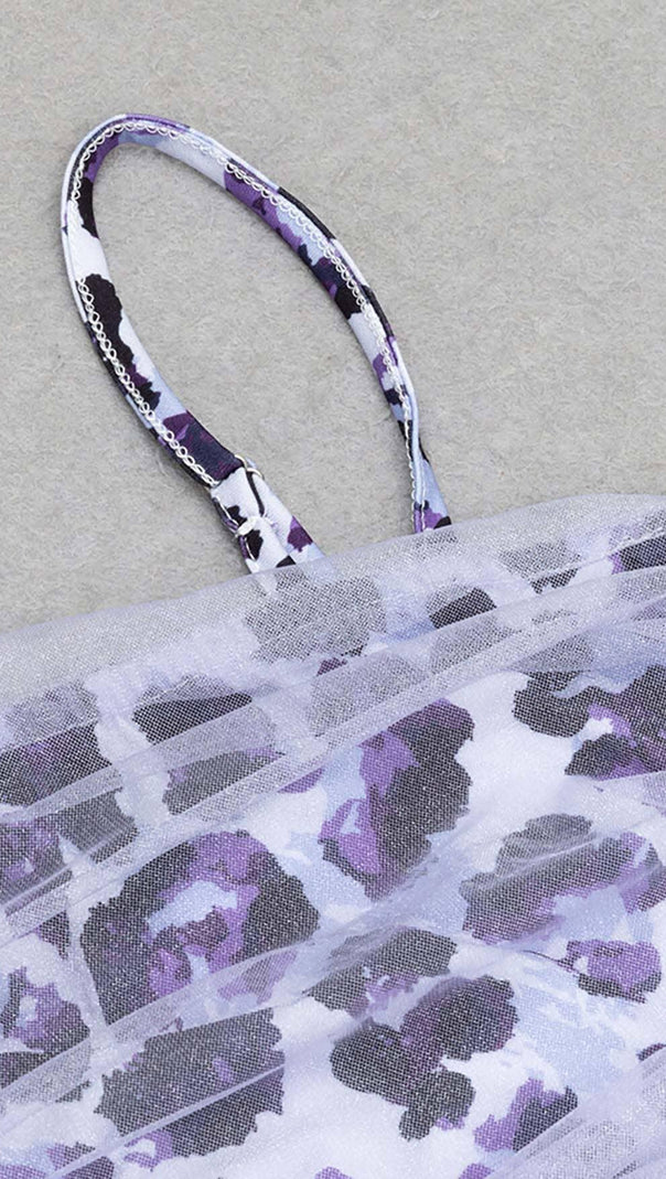 AIIZIE LEOPARD OUT MESH MIDI DRESS IN LAVENDER - product image