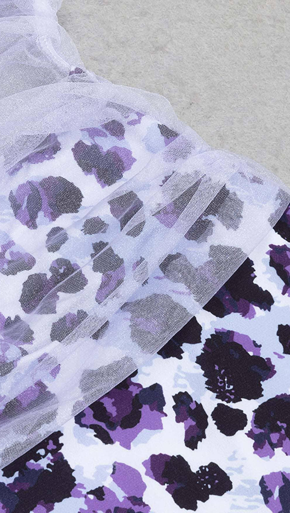 LEOPARD OUT MESH MIDI DRESS IN LAVENDER