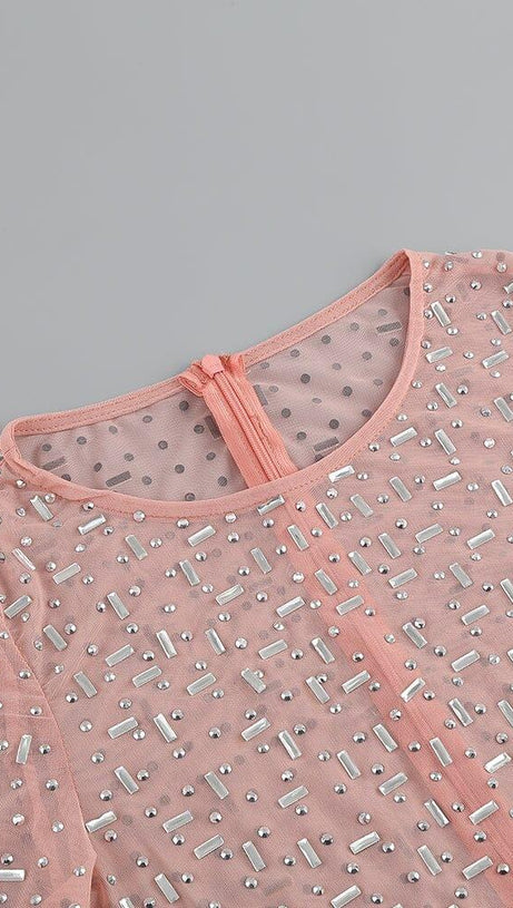 SEQUIN LACE PERSPECTIVE DRESS IN PINK