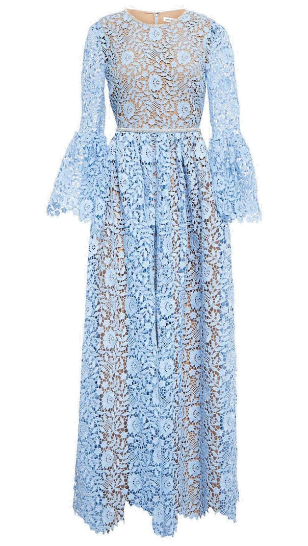 AIIZIE LONG SLEEVE ROSE LACE MAXI DRESS IN BLUE - product image