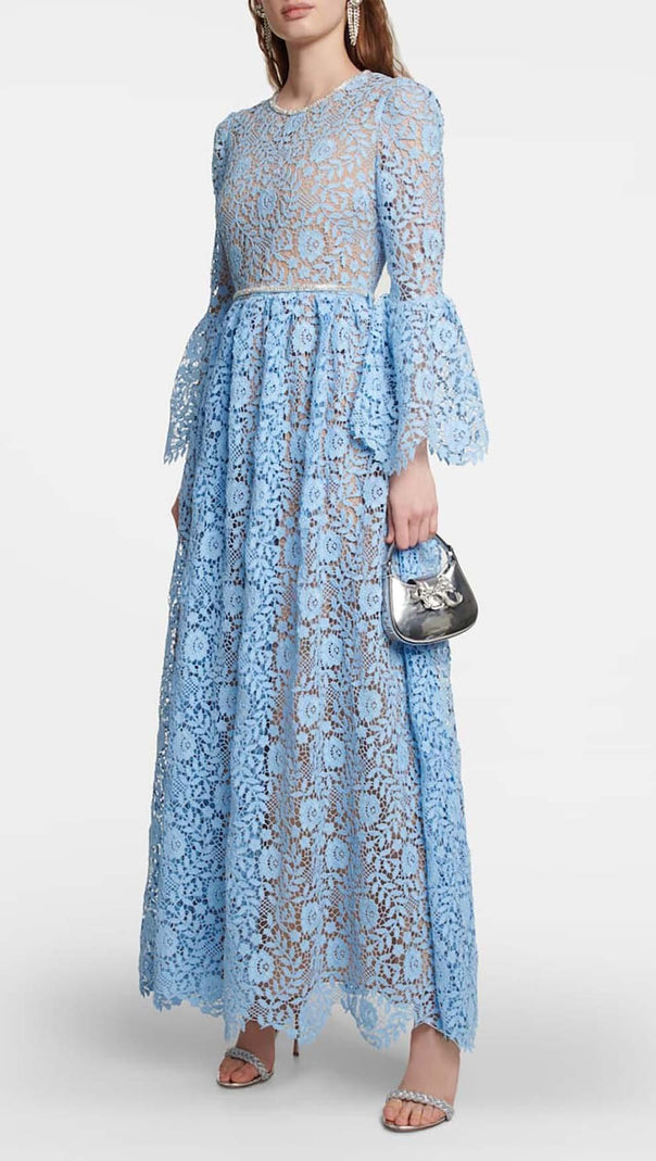 AIIZIE LONG SLEEVE ROSE LACE MAXI DRESS IN BLUE - product image