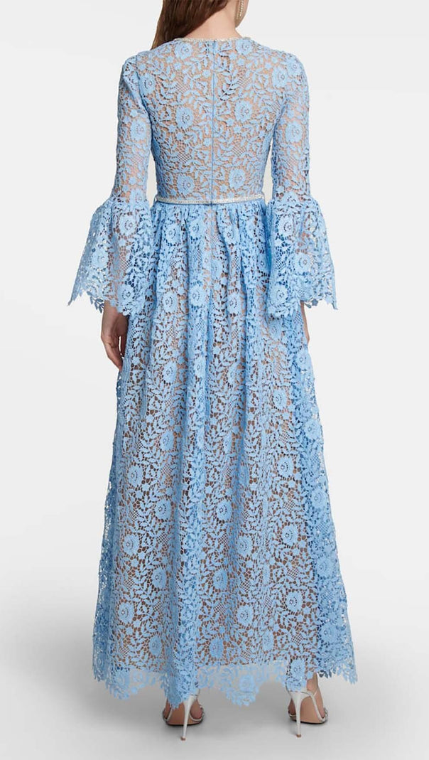 AIIZIE LONG SLEEVE ROSE LACE MAXI DRESS IN BLUE - product image