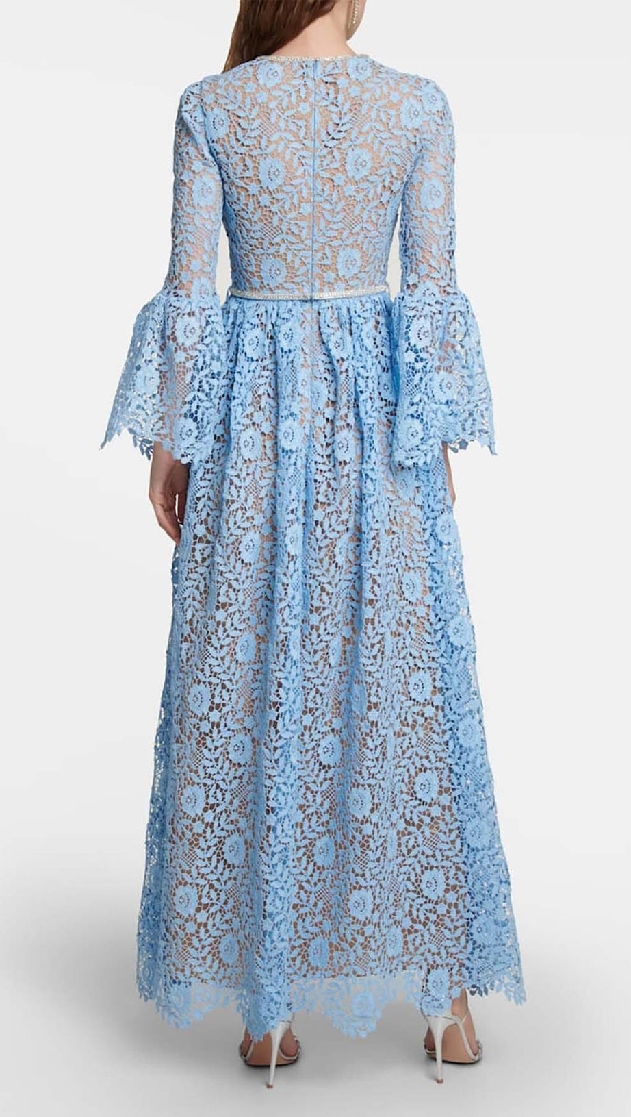 LONG SLEEVE ROSE LACE MAXI DRESS IN BLUE