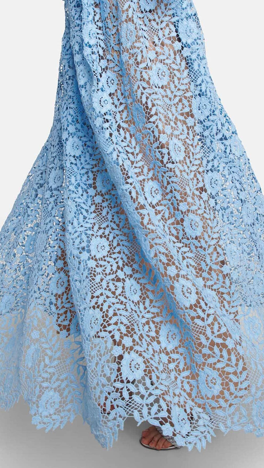 LONG SLEEVE ROSE LACE MAXI DRESS IN BLUE