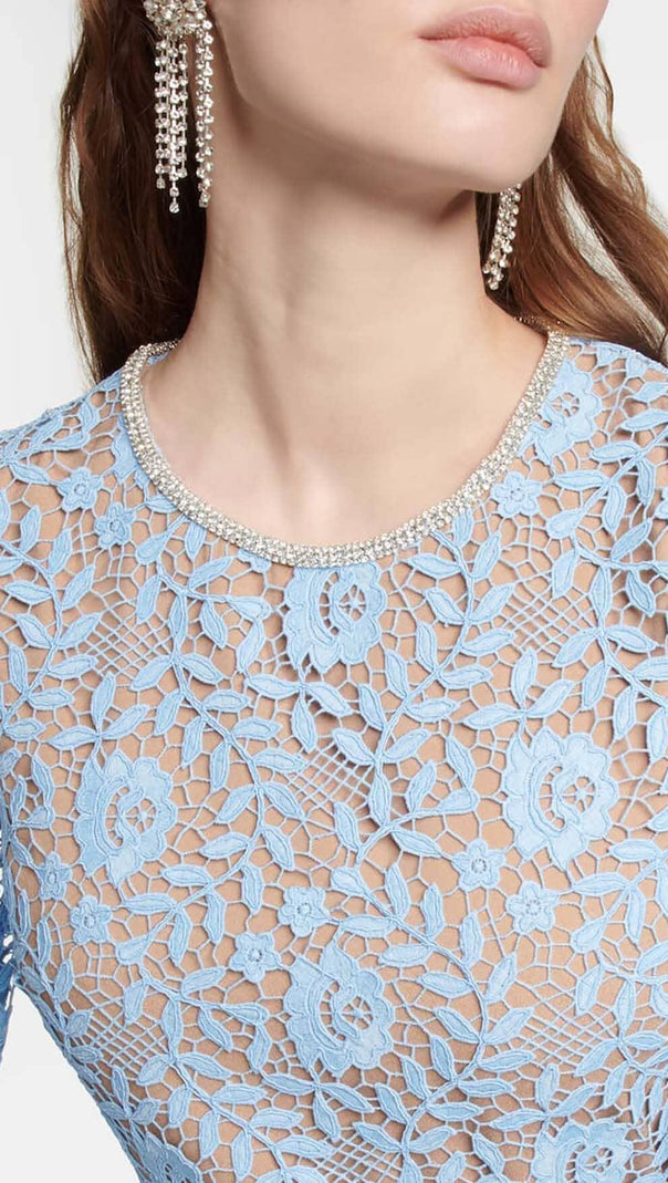 AIIZIE LONG SLEEVE ROSE LACE MAXI DRESS IN BLUE - product image