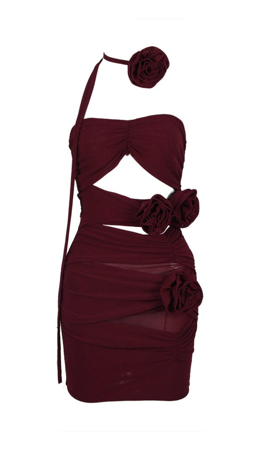 WINE FLORAL EMBELLISHED MINI DRESS