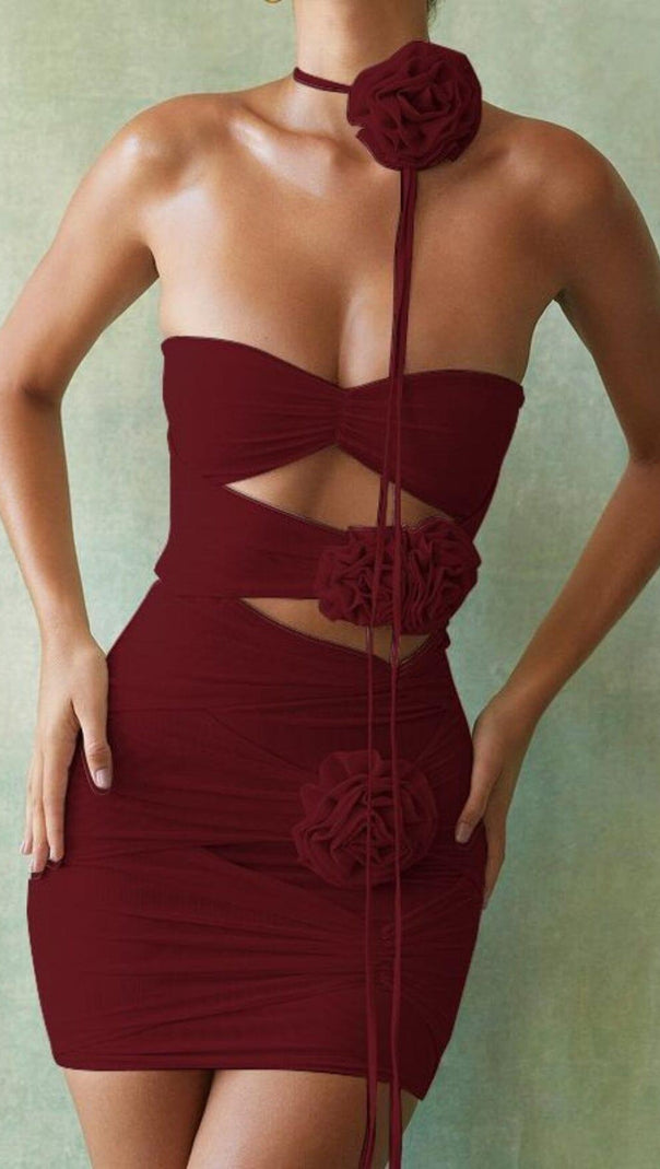 AIIZIE WINE FLORAL EMBELLISHED MINI DRESS - product image