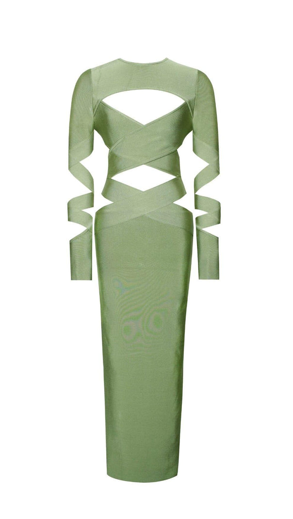 AIIZIE MAXI LONG SLEEVE BANDAGE DRESS IN GREEN - product image
