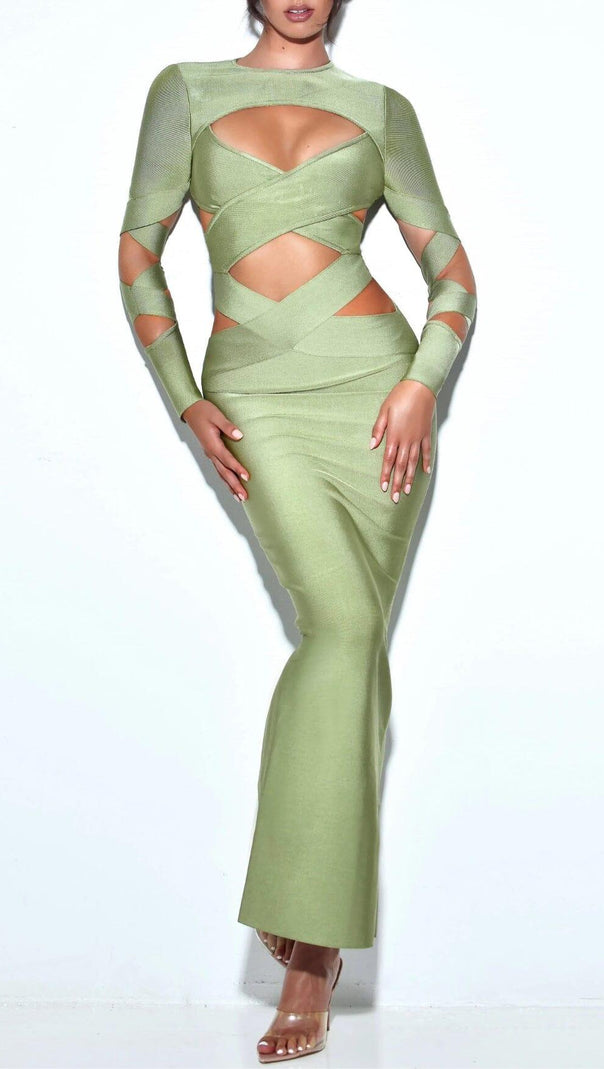 AIIZIE MAXI LONG SLEEVE BANDAGE DRESS IN GREEN - product image