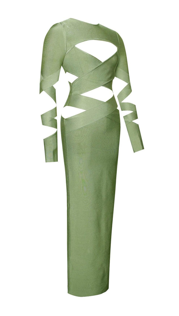 AIIZIE MAXI LONG SLEEVE BANDAGE DRESS IN GREEN - product image