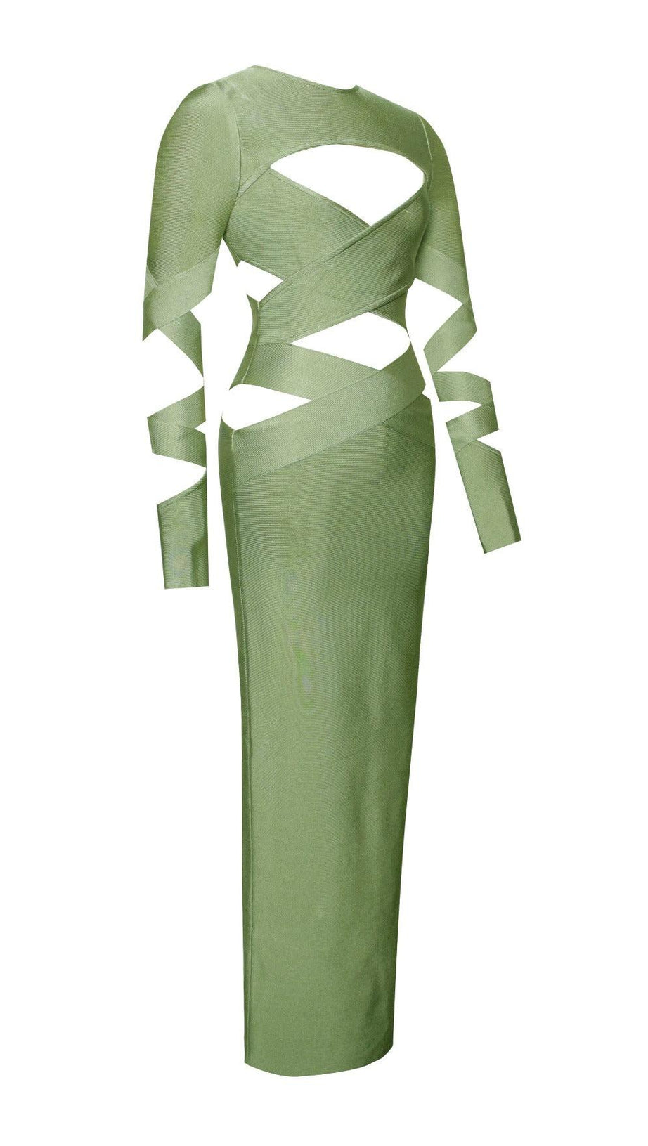 MAXI LONG SLEEVE BANDAGE DRESS IN GREEN