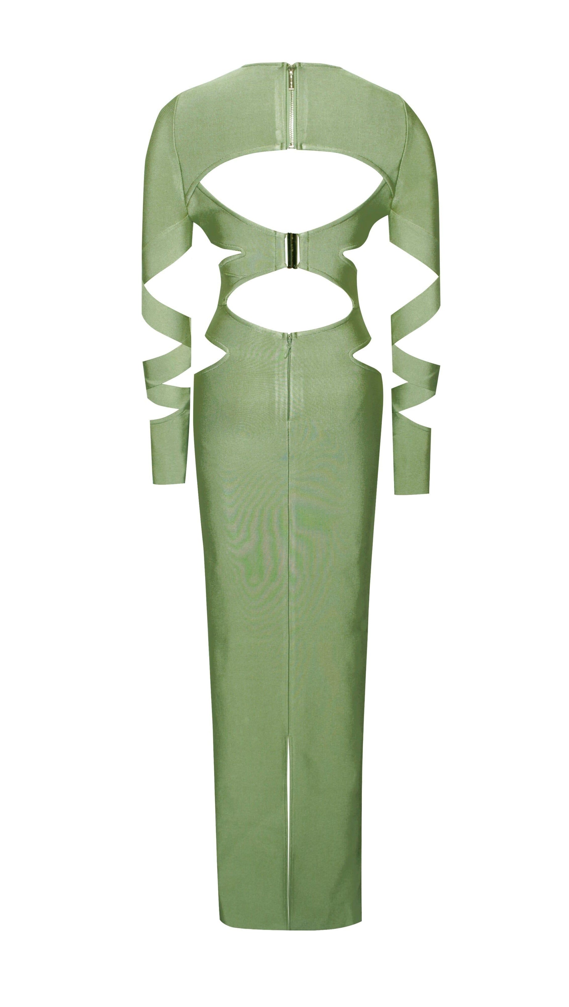 MAXI LONG SLEEVE BANDAGE DRESS IN GREEN