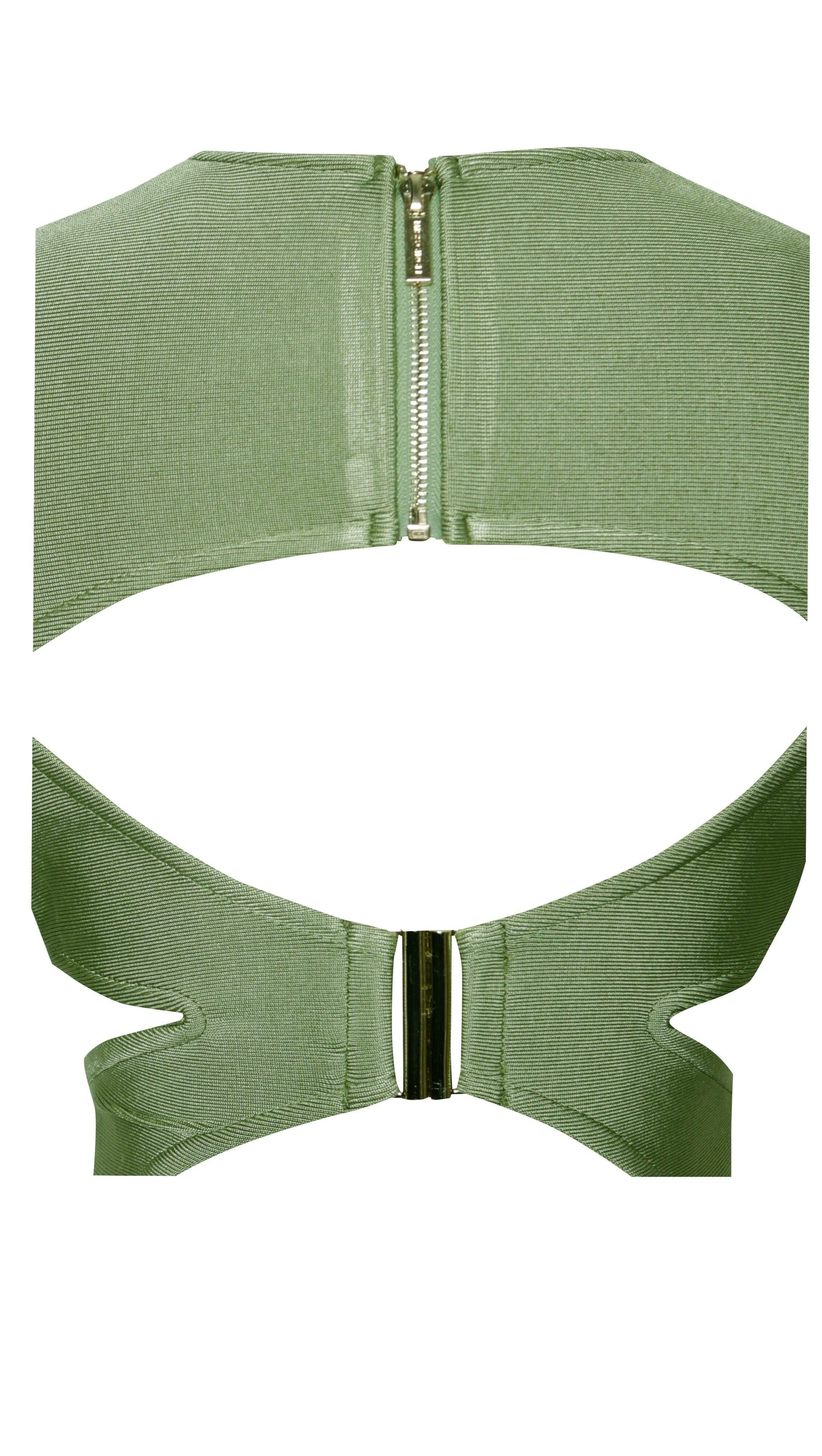 MAXI LONG SLEEVE BANDAGE DRESS IN GREEN