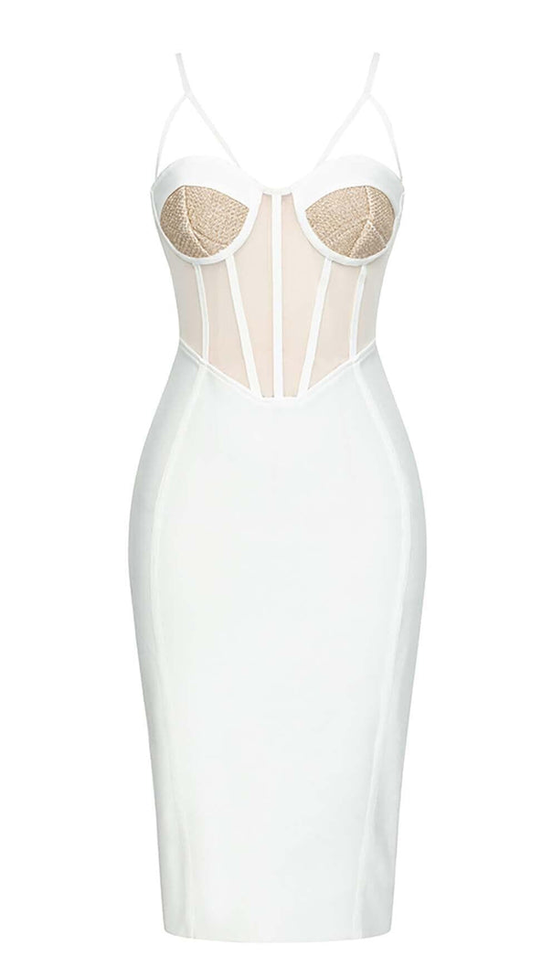 AIIZIE MESH CORSET BODYCON MIDI DRESS IN WHITE - product image