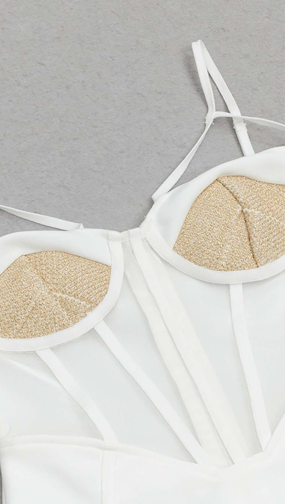 Netzkorsett, figurbetontes Midikleid in Weiß