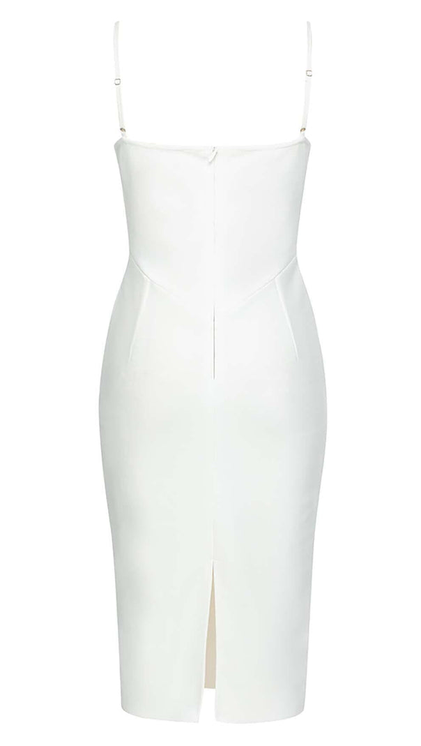 AIIZIE MESH CORSET BODYCON MIDI DRESS IN WHITE - product image