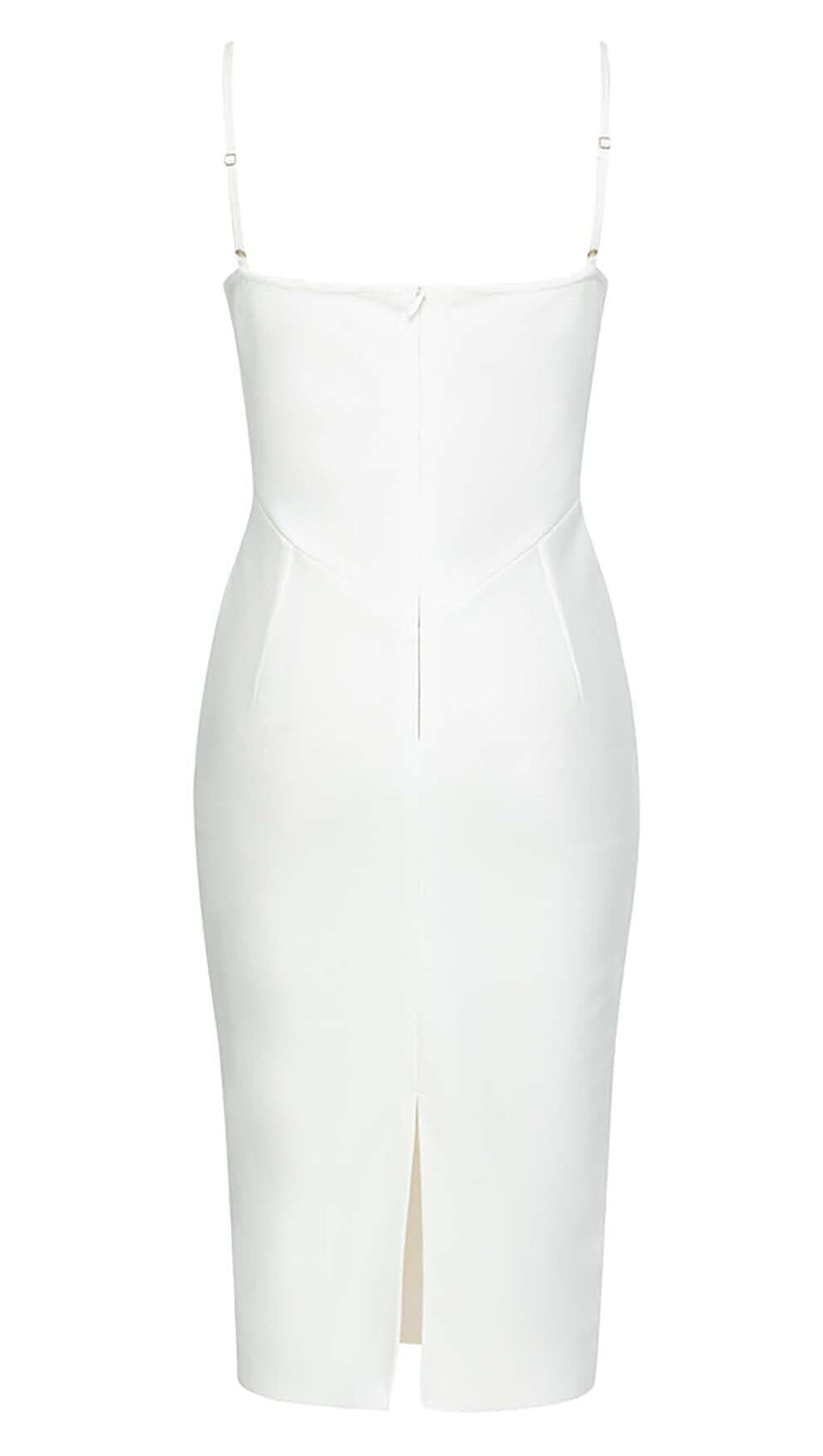 Netzkorsett, figurbetontes Midikleid in Weiß