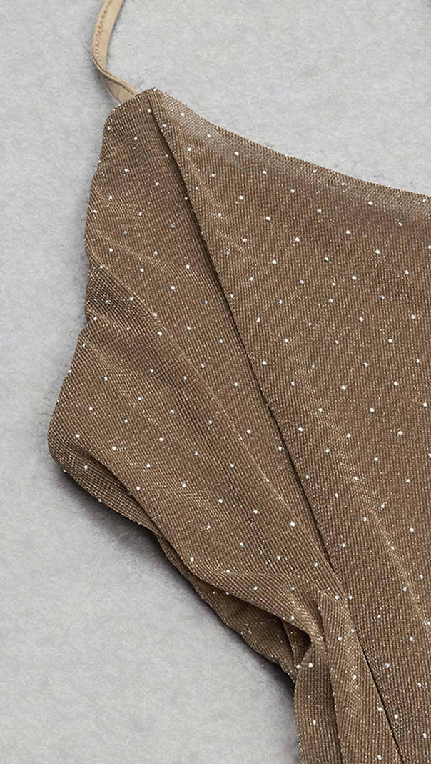 AIIZIE MESH PLUNGE JUMPSUIT IN BROWN - product image