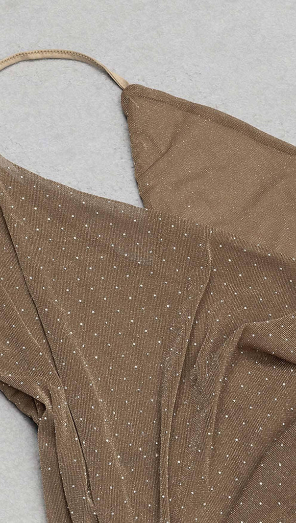 AIIZIE MESH PLUNGE JUMPSUIT IN BROWN - product image