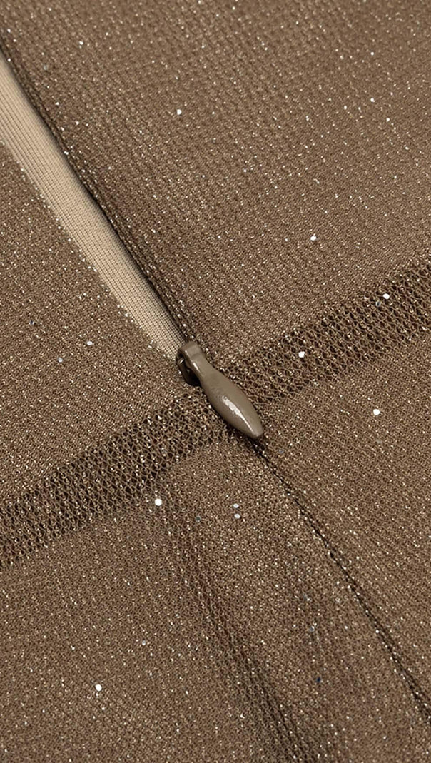 AIIZIE MESH PLUNGE JUMPSUIT IN BROWN - product image