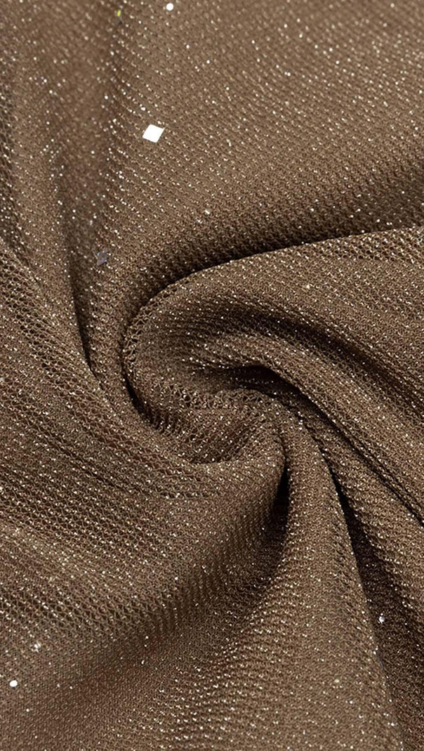Mesh Plunge Jumpsuit in Brown