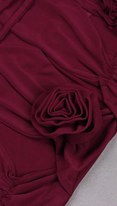 WINE FLORAL EMBELLISHED MINI DRESS