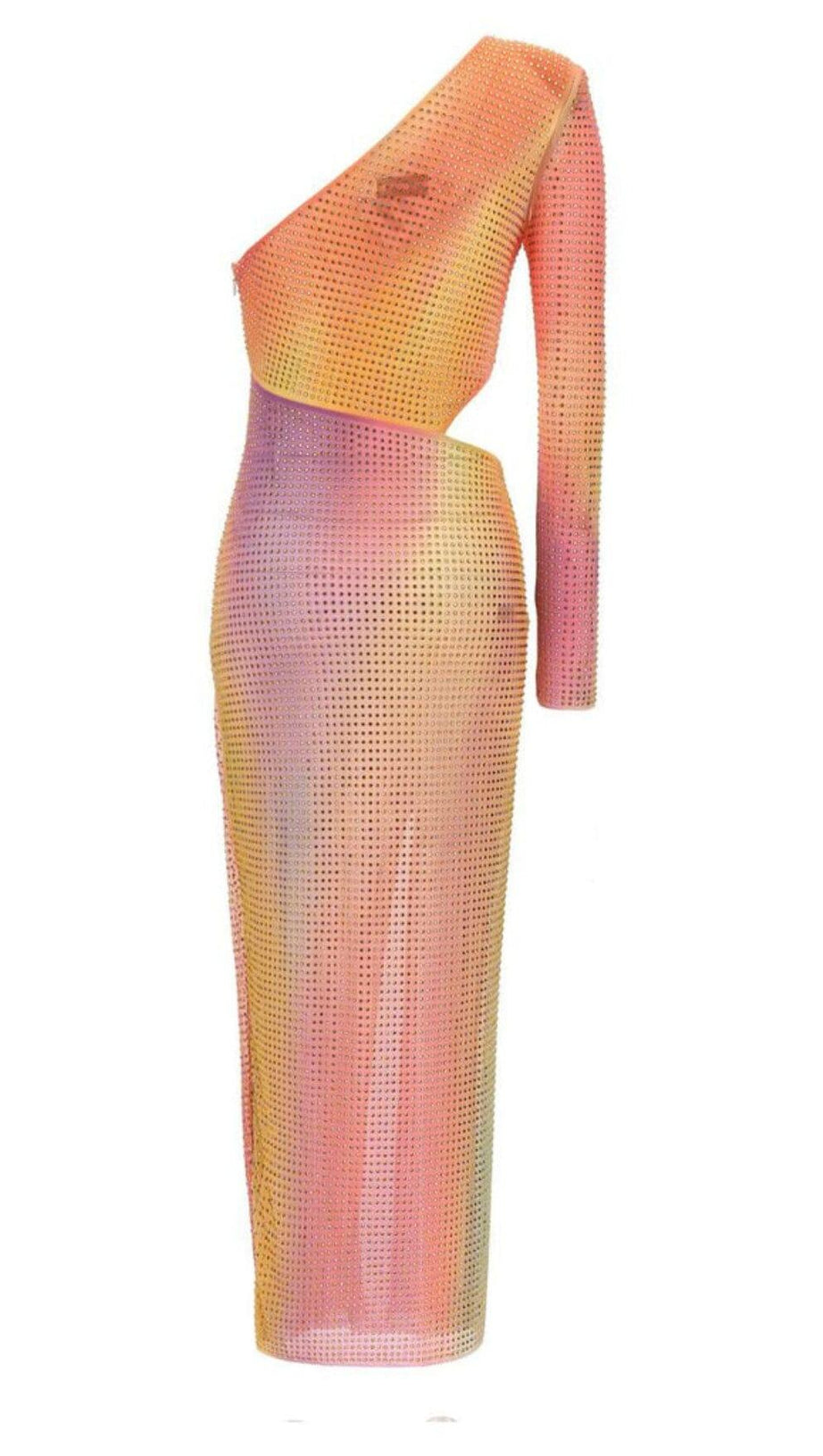 MIDIKLEID AUS MESH MIT STRASS UND EINER SCHULTER IN ZUCKERWATTE