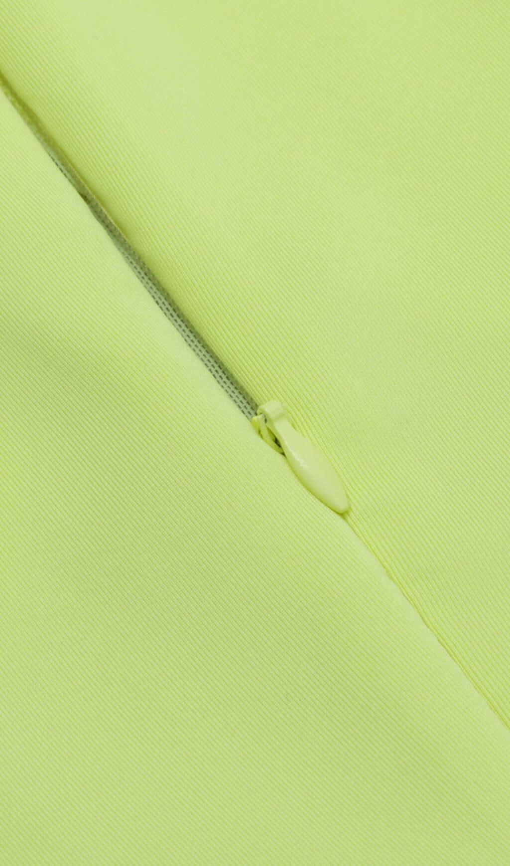 MESH RUCHED MIDI DRESS IN CHARTREUSE