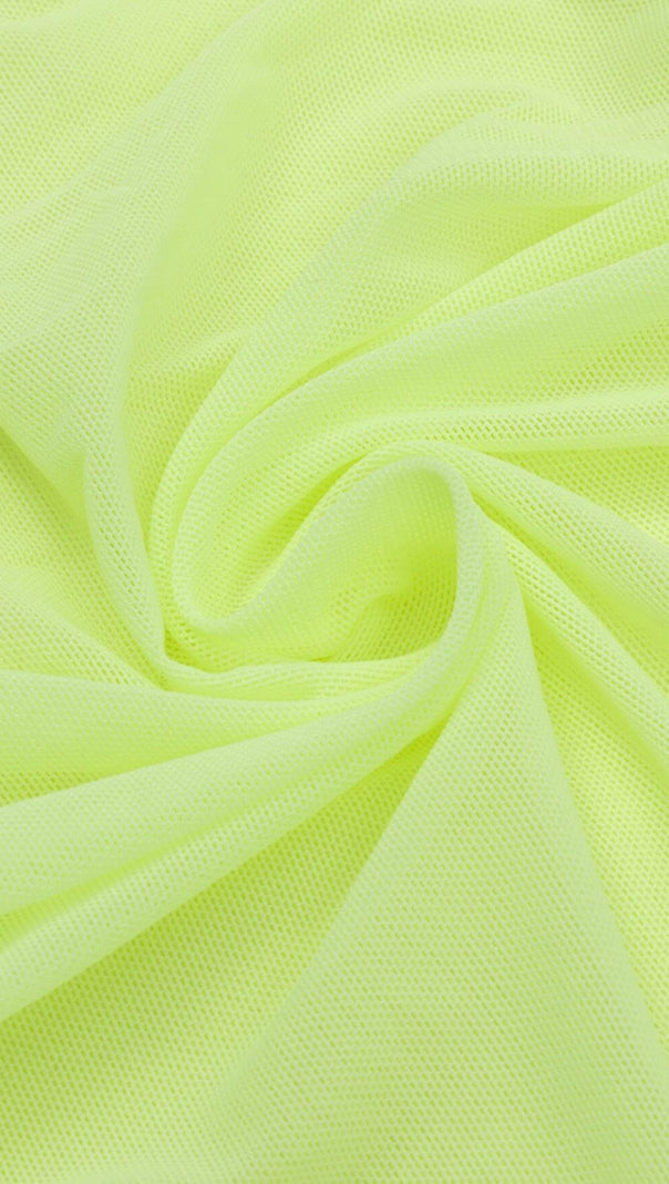 AIIZIE MESH RUCHED MIDI DRESS IN CHARTREUSE - product image