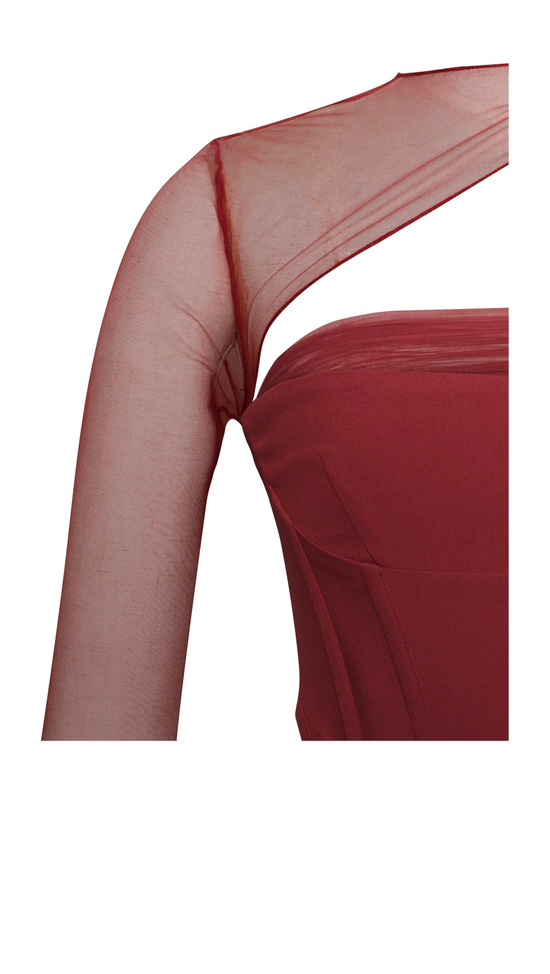 AIIZIE MIAH BURGUNDY STRETCH MESH SLEEVE CORSET TOP - product image