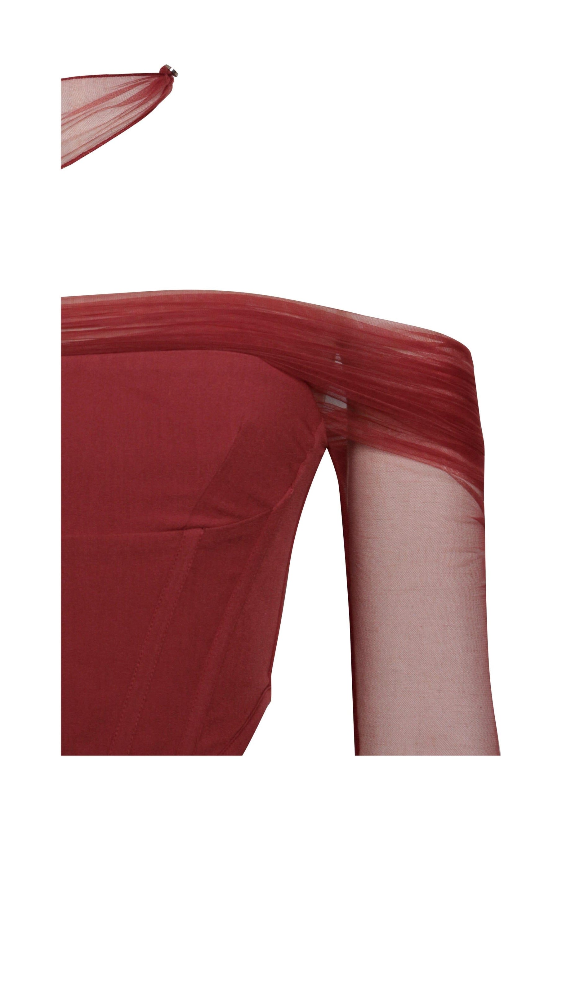 AIIZIE MIAH BURGUNDY STRETCH MESH SLEEVE CORSET TOP - product image