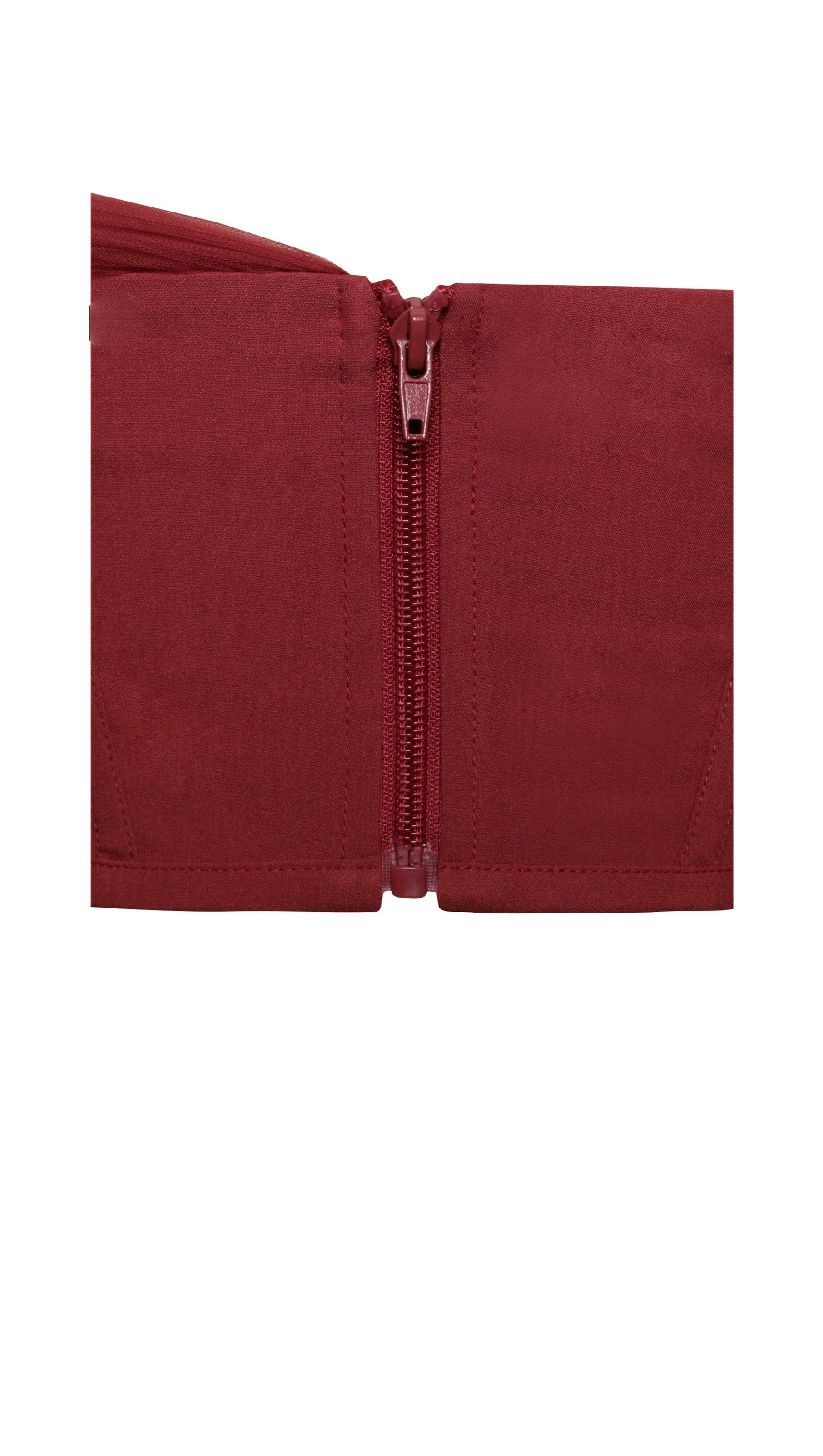 Miah Burgundy Stretch Mesh Sleeve Corset Top