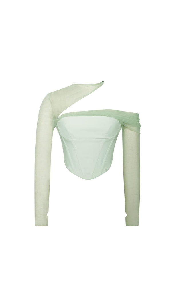 AIIZIE MIAH MINT STRETCH MESH SLEEVE CORSET TOP - product image