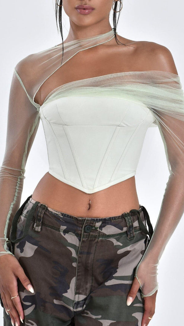 AIIZIE MIAH MINT STRETCH MESH SLEEVE CORSET TOP - product image