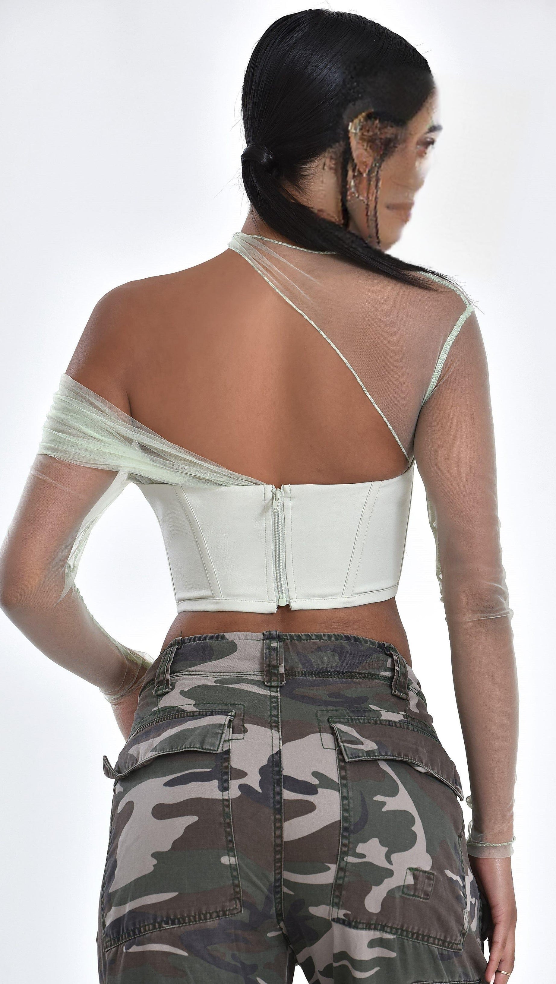 MIAH MINT STRETCH MESH SLEEVE CORSET TOP