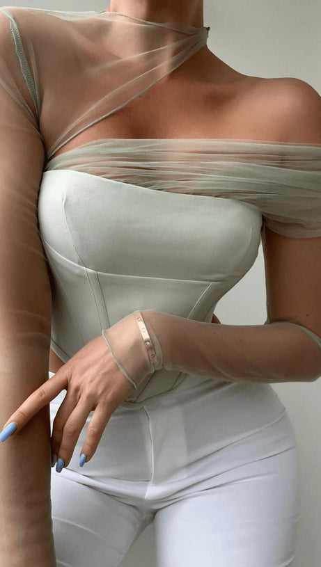 MIAH MINT STRETCH MESH SLEEVE CORSET TOP