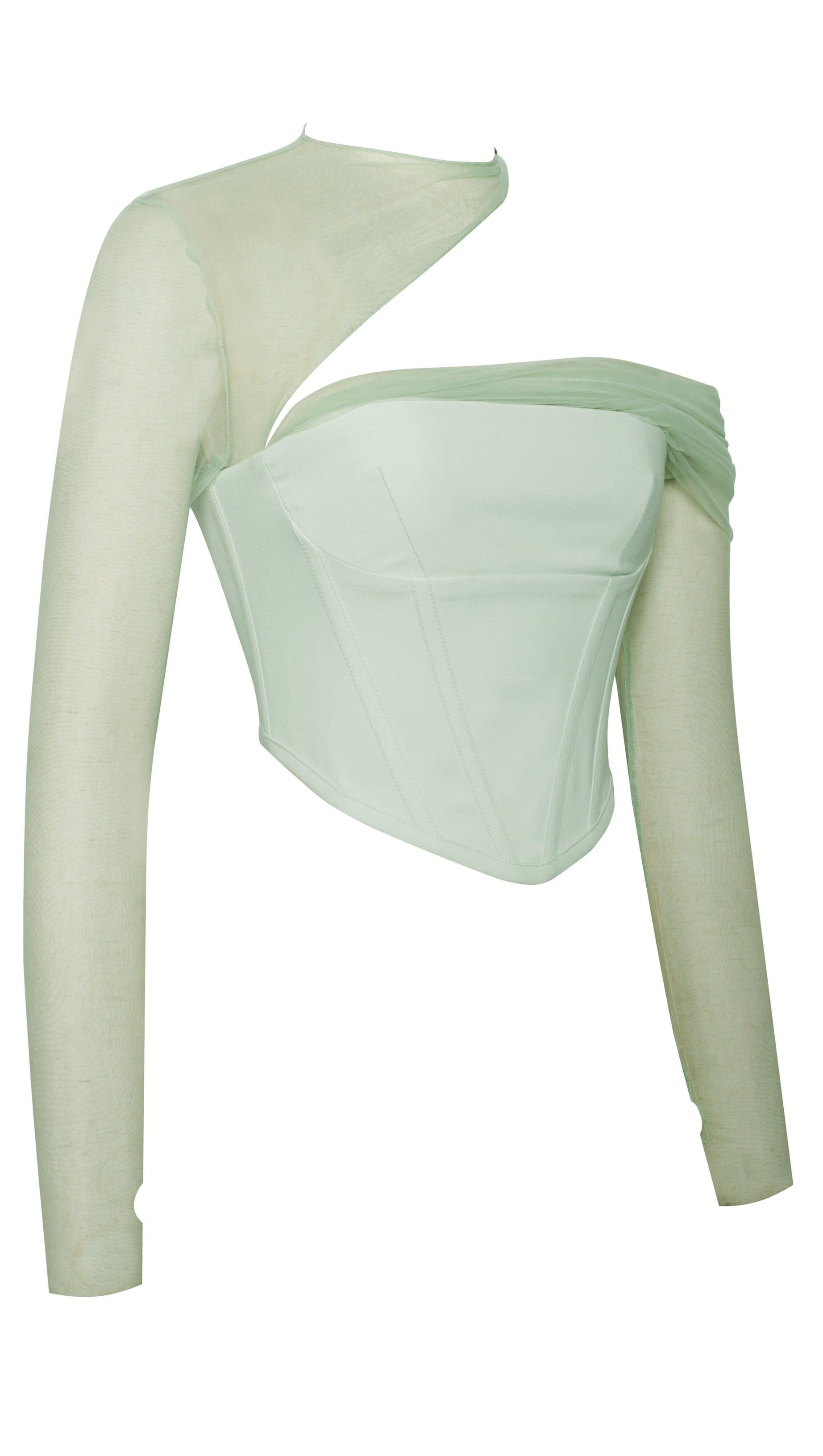MIAH MINT STRETCH MESH SLEEVE CORSET TOP