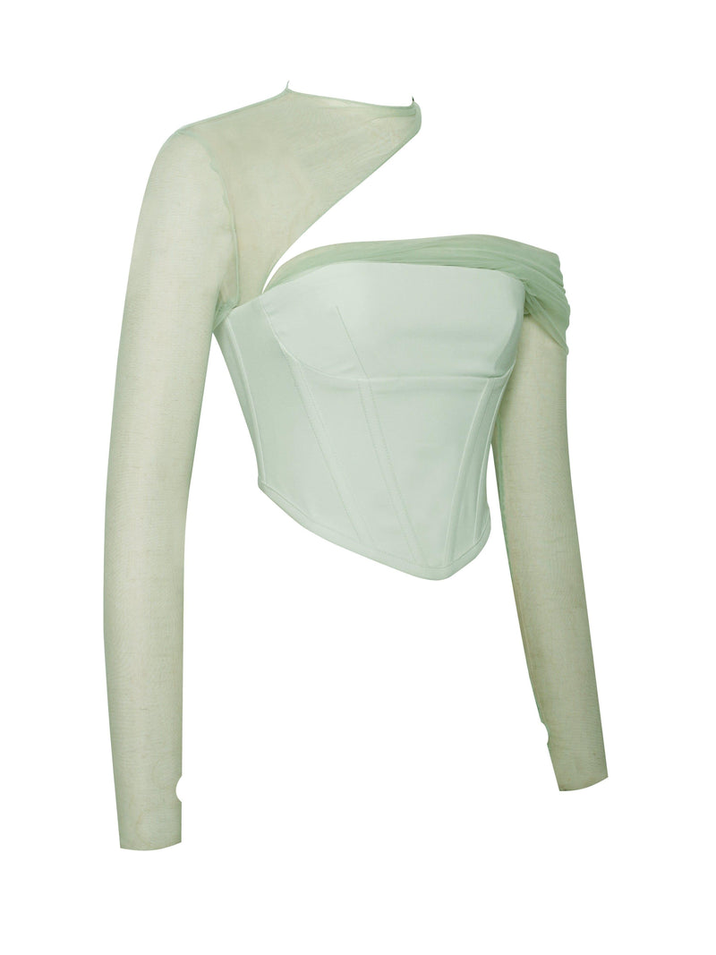 MIAH MINT STRETCH MESH SLEEVE CORSET TOP