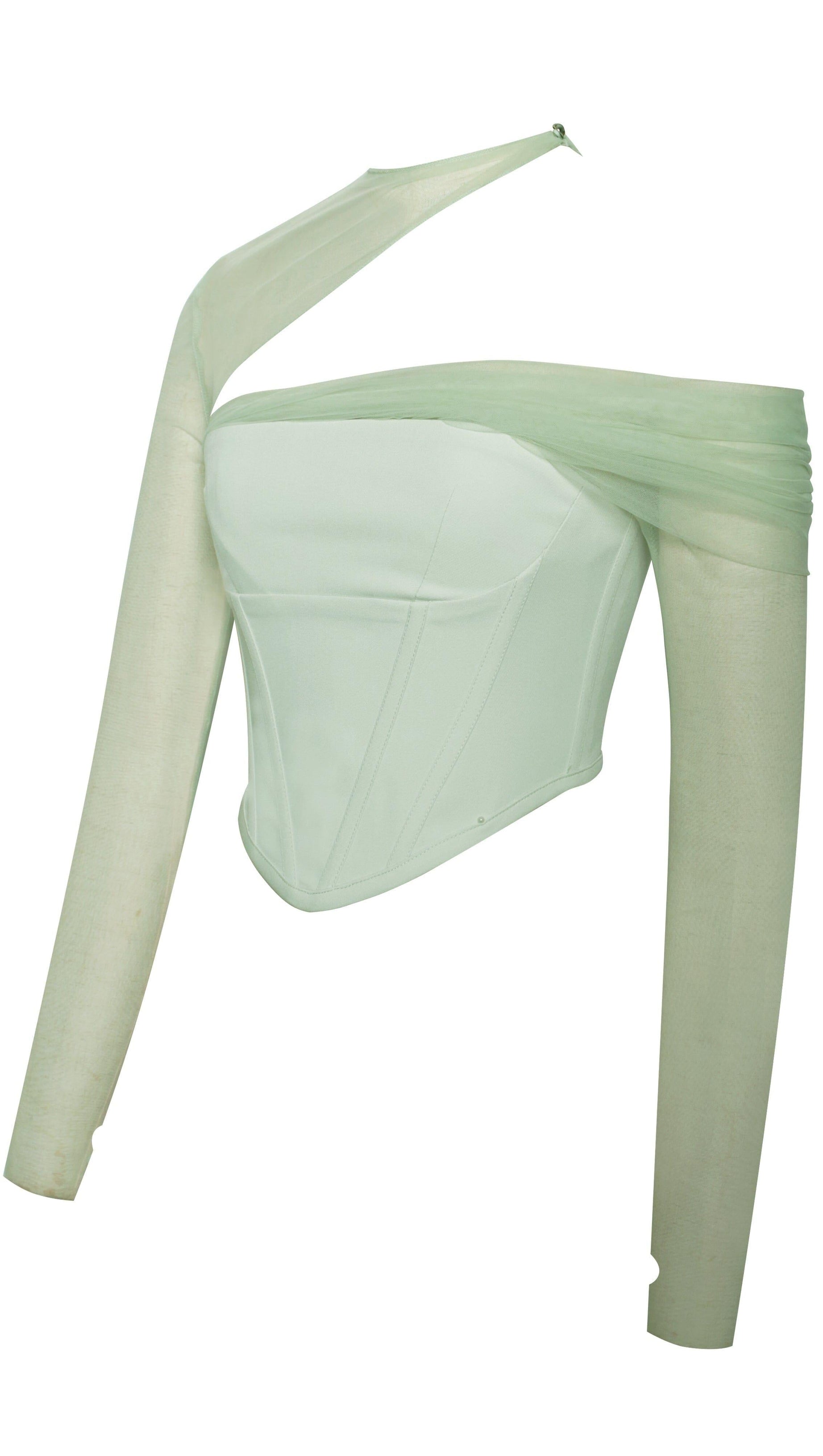 MIAH MINT STRETCH MESH SLEEVE CORSET TOP