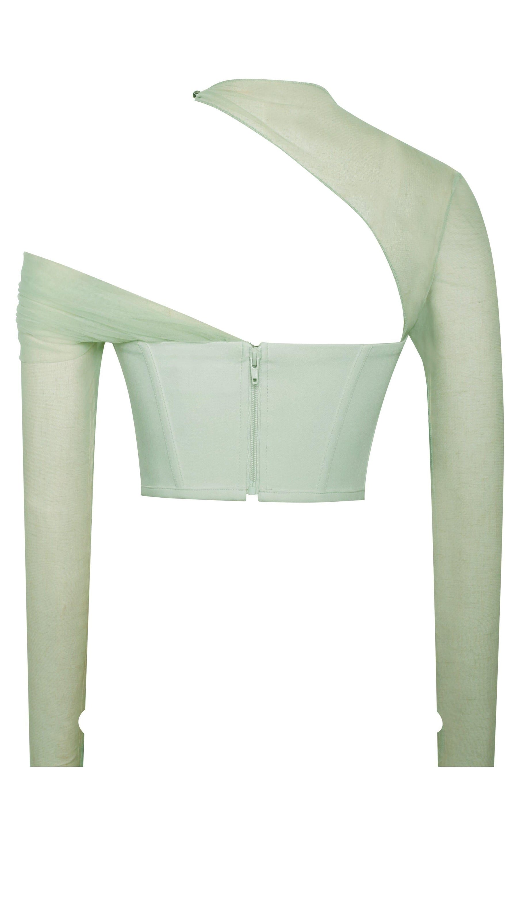 Miah Mint Stretch Mesh Sleeve Corset Top
