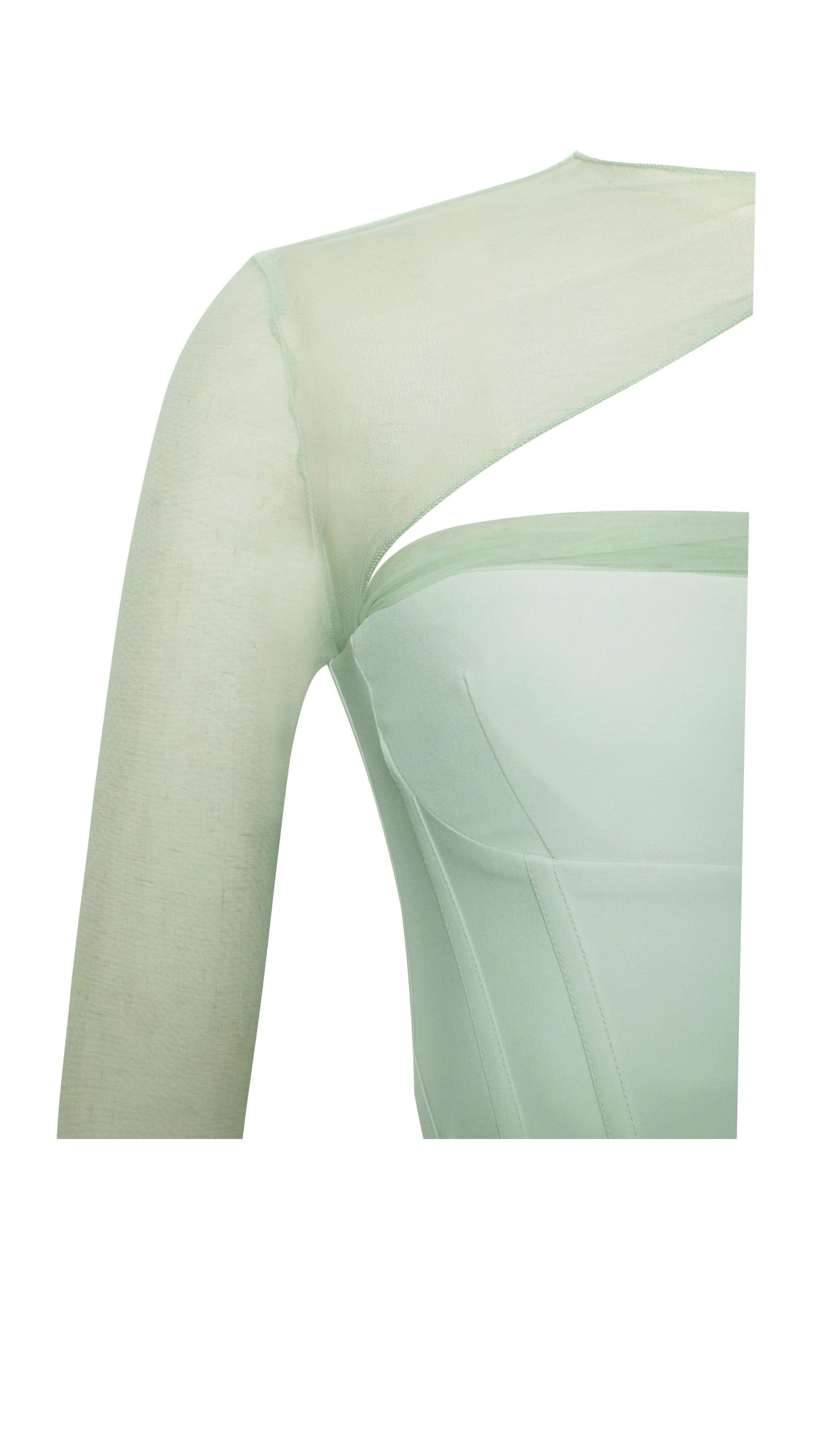 Miah Mint Stretch Mesh Sleeve Corset Top