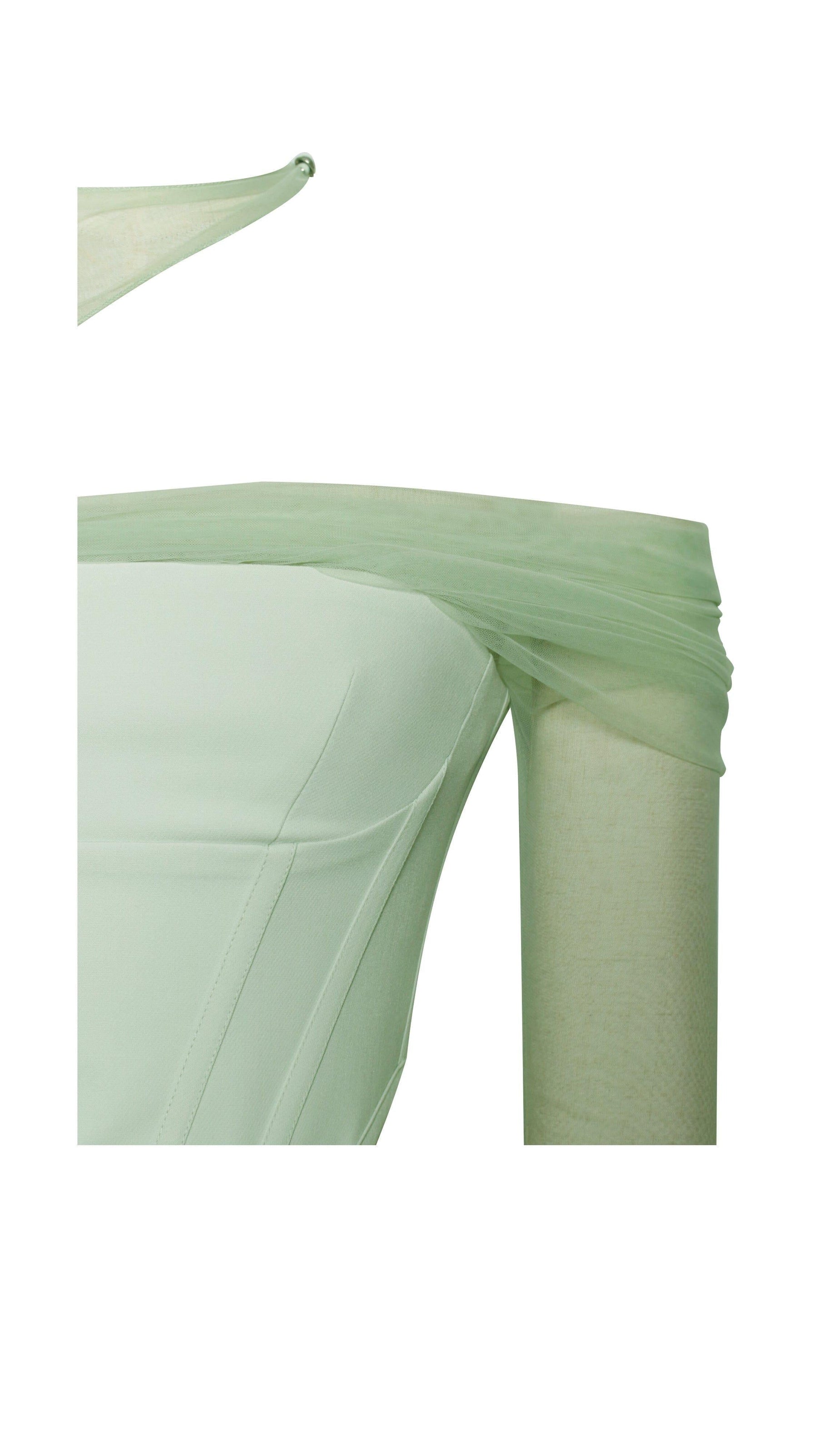 Miah Mint Stretch Mesh Sleeve Corset Top