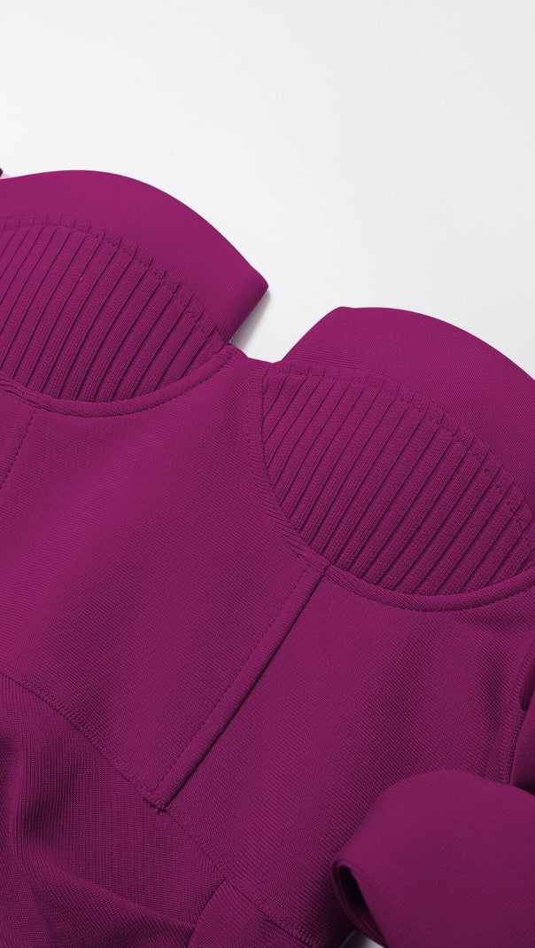 AIIZIE STRAPLESS DRAPED SLEEVE SLITS BANDAGE DRESS IN ROSE RED - product image