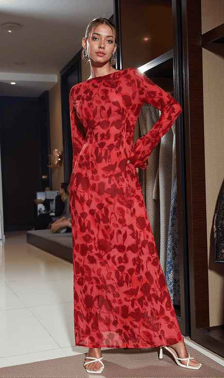 Cecily – Langärmliges Maxikleid mit Rosenprint