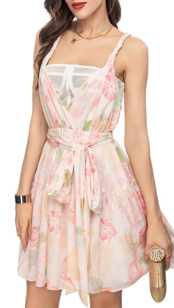 AIIZIE MIAMI FLORAL MINI DRESS IN PINK - product image