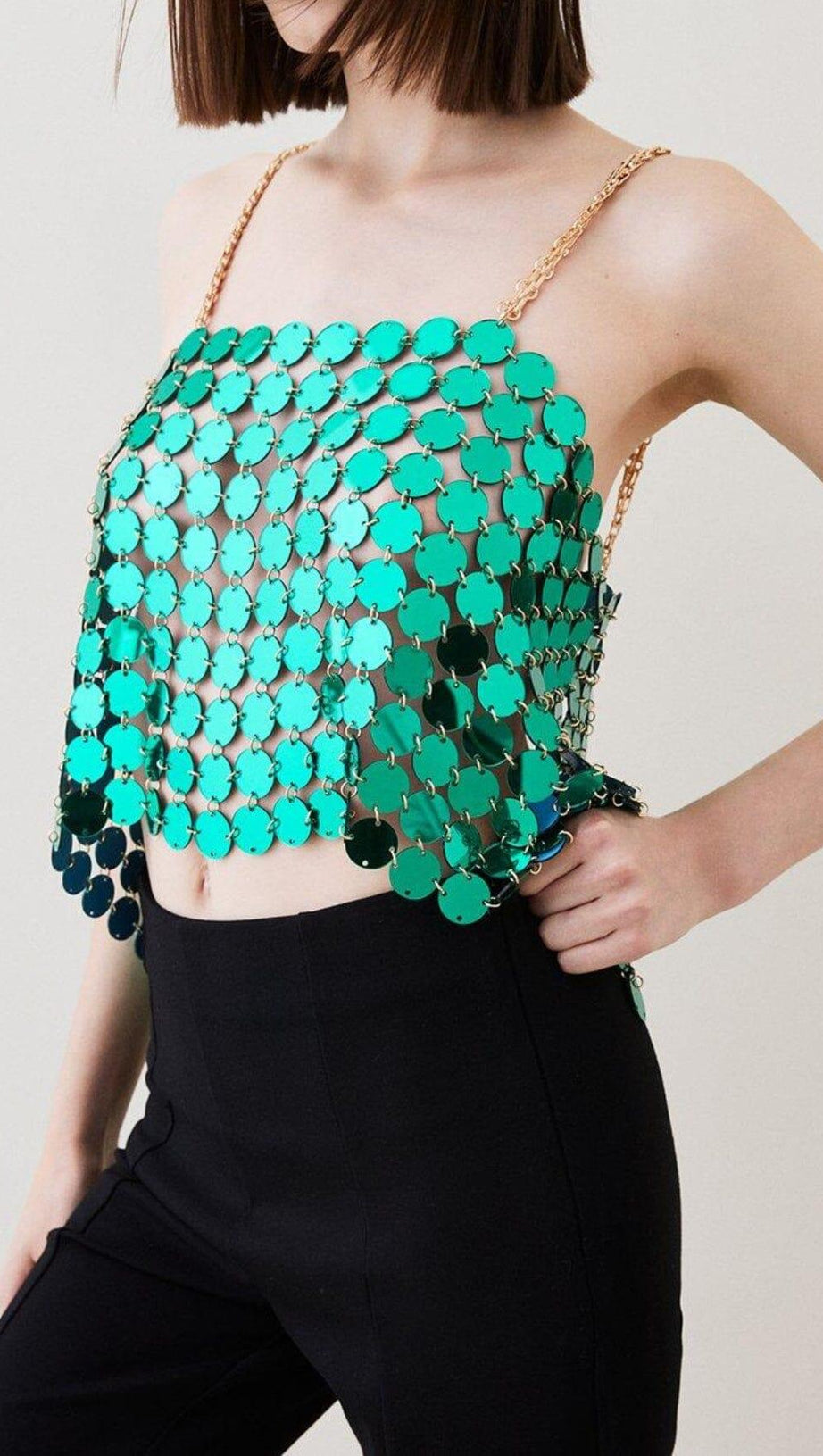 Grünes Crop-Top mit verspiegelten Scheiben